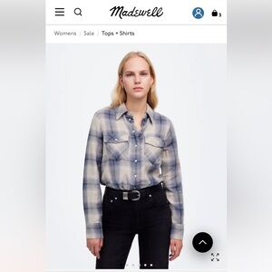 New! Madewell Flannel Snap-Front Shirt in Plaid, size 4.
